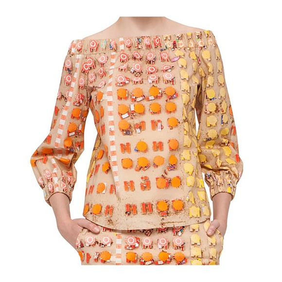 Akris Tops - Akris Punto Riviera Umbrella Beach Print Top Off the Shoulder Parasol Sand 8